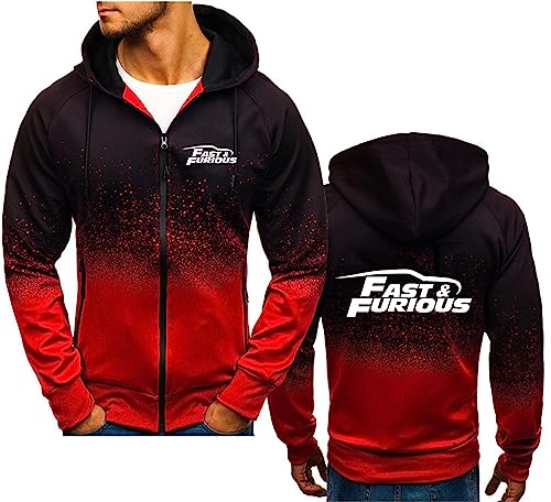 FEegar Herren Kapuzen-Sweatshirt with Fast & Furious Druck Reißverschluss Jacke Lässige Strickjacke Mantel Tops Kapuzenpullover (Red 2,XL) von FEegar