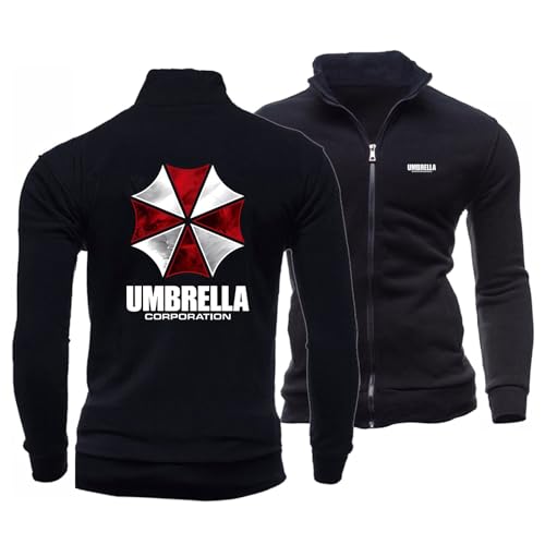 Herren Full-Zip Sweatshirt für Umbrella Freizeit Jacken Frühling Herbst Lange Ärmel Keine Kapuzenpullover Mantel Leichte Aktivjacke(Black,S) von FEegar