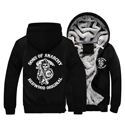 Herren Kapuzenpullover mit Anarchy Sons Print and Reißverschluss Langarm Kapuzenjacke Winter Warm Fleece-Innenseite Sweatshirt Plus Dicke Fleecejacke Sweatjacke Mit Kapuze(Black,XL) von FEegar