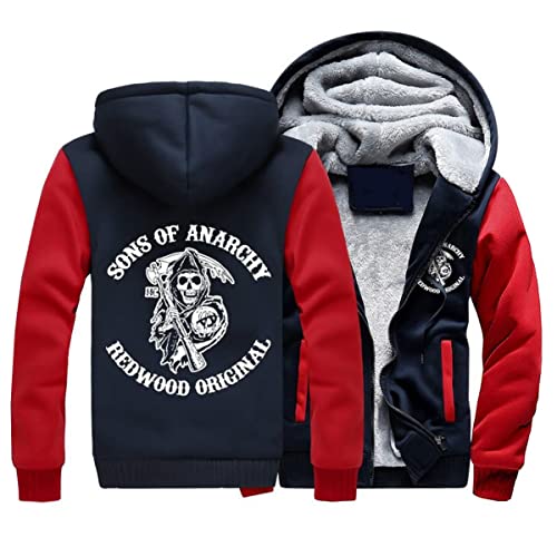 Herren Kapuzenpullover mit Anarchy Sons Print and Reißverschluss Langarm Kapuzenjacke Winter Warm Fleece-Innenseite Sweatshirt Plus Dicke Fleecejacke Sweatjacke Mit Kapuze(Red,M) von FEegar