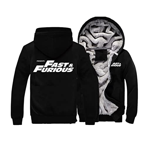 Herren Kapuzenpullover mit F.ast & F.urious Print and Reißverschluss Langarm Kapuzenjacke Winter Warm Fleece-Innenseite Sweatshirt Plus Dicke Fleecejacke Sweatjacke Mit Kapuze(Black,XL) von FEegar