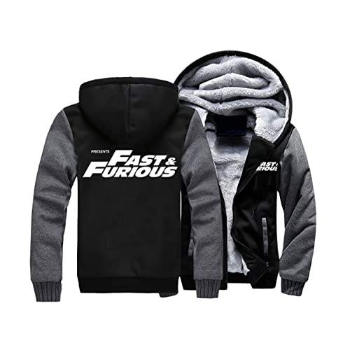 Herren Kapuzenpullover mit F.ast & F.urious Print and Reißverschluss Langarm Kapuzenjacke Winter Warm Fleece-Innenseite Sweatshirt Plus Dicke Fleecejacke Sweatjacke Mit Kapuze(Gray,M) von FEegar
