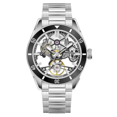 Free Focus Einzigartige Herrenuhren, automatische mechanische Uhr, luxuriöse Skelett-Tonneau-Uhren für Herren mit Edelstahlgehäuse und Silikonband (Rubin-Uhrwerk/8ATM wasserdicht/super_leuchtend Free Focus Einzigartige Herrenuhren, automatische mechanische Uhr, luxuriöse Skelett-Tonneau-Uhren für Herren mit Edelstahlgehäuse und Silikonband (Rubin-Uhrwerk/8ATM wasserdicht/super_leuchtend von FF FREE FOCUS
