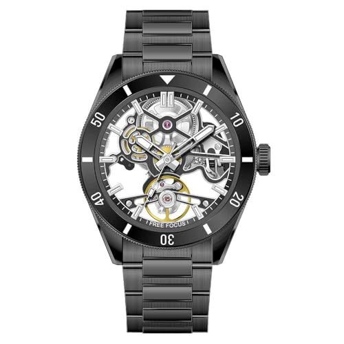 Free Focus Einzigartige Herrenuhren, automatische mechanische Uhr, luxuriöse Skelett-Tonneau-Uhren für Herren mit Edelstahlgehäuse und Silikonband (Rubin-Uhrwerk/8ATM wasserdicht/super_leuchtend Free Focus Einzigartige Herrenuhren, automatische mechanische Uhr, luxuriöse Skelett-Tonneau-Uhren für Herren mit Edelstahlgehäuse und Silikonband (Rubin-Uhrwerk/8ATM wasserdicht/super_leuchtend von FF FREE FOCUS