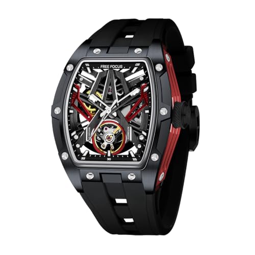 Free Focus FF Einzigartige Herrenuhren, automatische mechanische Uhr, luxuriöse, hohle Tonneau-Uhren für Herren mit Edelstahlgehäuse und Silikonband (selbstaufziehendes Uhrwerk, 3 ATM wasserdicht, Free Focus FF Einzigartige Herrenuhren, automatische mechanische Uhr, luxuriöse, hohle Tonneau-Uhren für Herren mit Edelstahlgehäuse und Silikonband (selbstaufziehendes Uhrwerk, 3 ATM wasserdicht, von FF FREE FOCUS