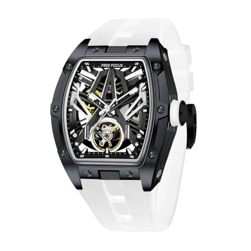 Free Focus FF Einzigartige Herrenuhren, automatische mechanische Uhr, luxuriöse, hohle Tonneau-Uhren für Herren, mit Edelstahlgehäuse und Silikonband (selbstaufziehendes Uhrwerk/wasserdicht/super Free Focus FF Einzigartige Herrenuhren, automatische mechanische Uhr, luxuriöse, hohle Tonneau-Uhren für Herren, mit Edelstahlgehäuse und Silikonband (selbstaufziehendes Uhrwerk/wasserdicht/super von FF FREE FOCUS