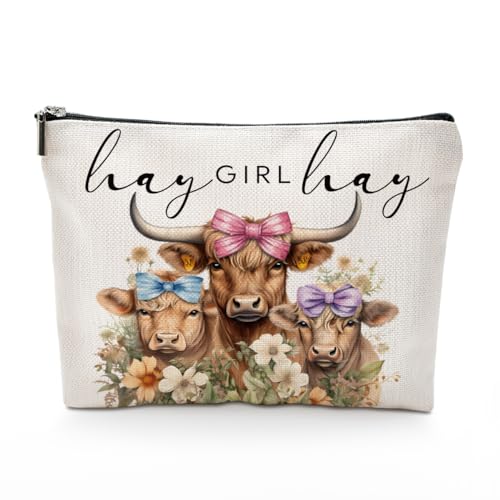 FFCTY Western-Make-up-Tasche, Kuh, Pferd, Schaf, Schwein, Lama, Geschenke, Kosmetiktasche, Reise-Kulturbeutel, Geburtstagsgeschenk für Frauen und Mädchen, HayHighlandCow von FFCTY