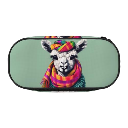FFCVZAA Federmäppchen mit Lama-in-Schal-Druck, modisches Federmäppchen, Reise-Make-up-Tasche, Schule, Studenten, Essentials, Kulturbeutel, Schwarz , Einheitsgröße, Taschen-Organizer von FFCVZAA