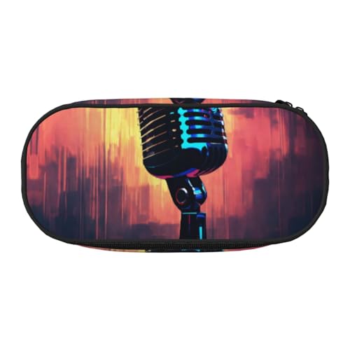 FFCVZAA Federmäppchen mit Mikrofon und Musiknoten-Druck, modisches Federmäppchen, Reise-Make-up-Tasche, Schule, Studenten, Essentials, Kulturbeutel, Schwarz , Einheitsgröße, Taschen-Organizer von FFCVZAA
