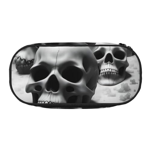 FFCVZAA Federmäppchen mit Totenkopf-Aufdruck, modisches Federmäppchen, Reise-Make-up-Tasche, Schule, Studenten, Kulturbeutel, Schwarz und Weiß, Schwarz , Einheitsgröße, Taschen-Organizer von FFCVZAA