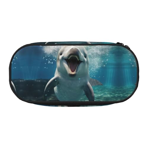 FFCVZAA Lustiges Federmäppchen mit Delfin-Druck, modisch, Reise-Make-up-Tasche, für Schule, Studenten, Kulturbeutel, Schwarz , Einheitsgröße, Taschen-Organizer von FFCVZAA