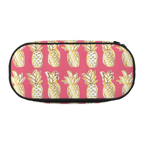 FFCVZAA Modisches Federmäppchen mit Ananas-Druck, Reise-Make-up-Tasche, für Schule, Studenten, Kulturbeutel, Schwarz , Einheitsgröße, Taschen-Organizer von FFCVZAA