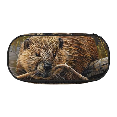 FFCVZAA Modisches Federmäppchen mit Biber-Motiv, Reise-Make-up-Tasche, Schule, Studenten, Kulturbeutel, Schwarz , Einheitsgröße, Taschen-Organizer von FFCVZAA