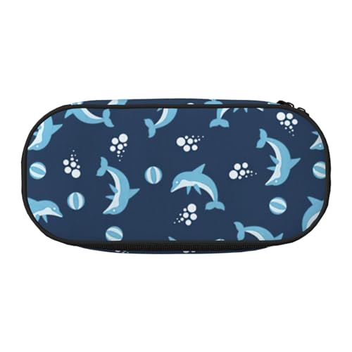 FFCVZAA Modisches Federmäppchen mit Delfinbällen, Reise-Make-up-Tasche, für Schule, Studenten, Kulturbeutel, Schwarz , Einheitsgröße, Taschen-Organizer von FFCVZAA