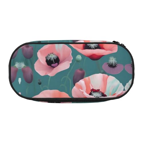 FFCVZAA Modisches Federmäppchen mit Mohnblumen-Druck, Reise-Make-up-Tasche, für Schule, Studenten, Kulturbeutel, Schwarz , Einheitsgröße, Taschen-Organizer von FFCVZAA