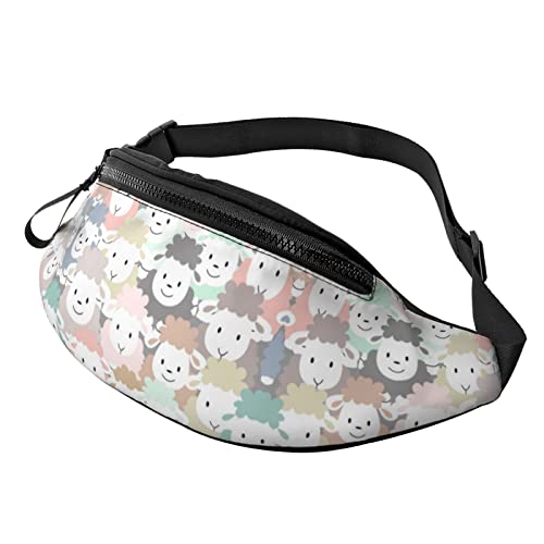 Blumen-Holzdruck Herren und Damen Freizeit Sport Hüfttasche Outdoor Sport Fanny Pack Alltag Casual Brusttasche, Niedliches, buntes Schaf-Cartoon-Muster, Einheitsgröße von FFEXS