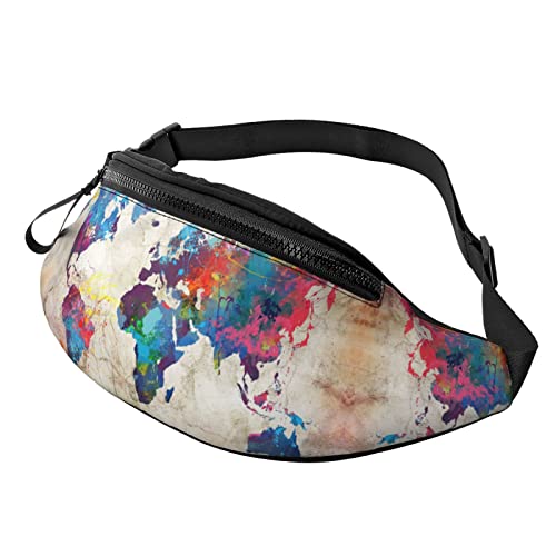 Bunte Kaktus-Aufdruck, für Herren und Damen, Freizeit, Sport, Gürteltasche, Outdoor-Sport, Bauchtasche, Alltag, lässige Brusttasche, Abstrakte Weltkarte, Einheitsgröße von FFEXS