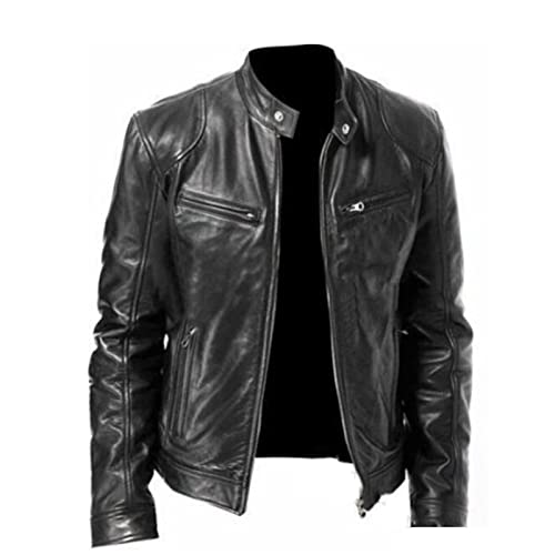 FFFF & OLFEH Herren Lederjacke Kunstlederjacke Herren Lederjacke Stehkragen Motorradjacke Klassisch Herbst und Winter Kunstleder Jacke Kapuze Cargojacke Winterjacke Slim Fit (AP1,XL) von FFFF & OLFEH