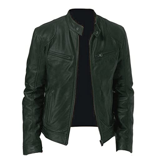 FFFF & OLFEH Herren Lederjacke Kunstlederjacke Herren Lederjacke Stehkragen Motorradjacke Klassisch Herbst und Winter Kunstleder Jacke Kapuze Cargojacke Winterjacke Slim Fit (AP3,M) von FFFF & OLFEH