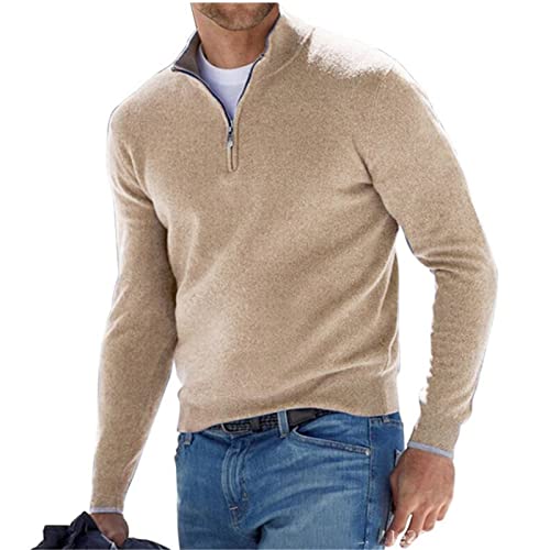 FFFF & OLFEH Herren Strickpullover Kaschmirpullover, Herrenpullover aus Kaschmir-Seide in Mehreren Farben, mit kurzem Reißverschluss, für Anlässe aus Business & Freizeit (Aprikose,M) von FFFF & OLFEH