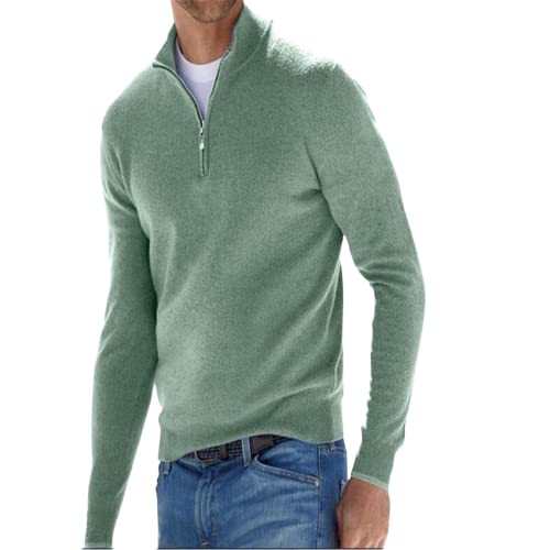 FFFF & OLFEH Herren Strickpullover Kaschmirpullover, Herrenpullover aus Kaschmir-Seide in Mehreren Farben, mit kurzem Reißverschluss, für Anlässe aus Business & Freizeit (Grün,3XL) von FFFF & OLFEH