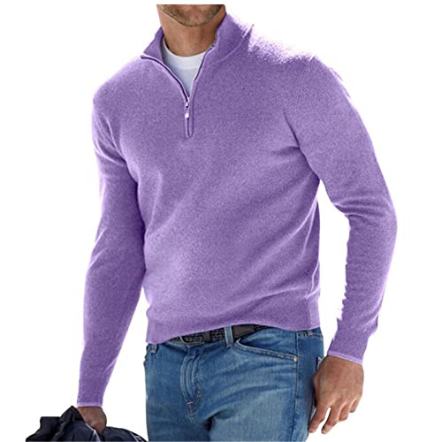 FFFF & OLFEH Herren Strickpullover Kaschmirpullover, Herrenpullover aus Kaschmir-Seide in Mehreren Farben, mit kurzem Reißverschluss, für Anlässe aus Business & Freizeit (Hellviolett,XXL) von FFFF & OLFEH