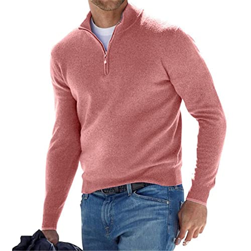 FFFF & OLFEH Herren Strickpullover Kaschmirpullover, Herrenpullover aus Kaschmir-Seide in Mehreren Farben, mit kurzem Reißverschluss, für Anlässe aus Business & Freizeit (Rosa,XL) von FFFF & OLFEH