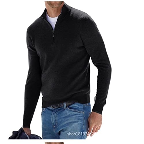FFFF & OLFEH Herren Strickpullover Kaschmirpullover, Herrenpullover aus Kaschmir-Seide in Mehreren Farben, mit kurzem Reißverschluss, für Anlässe aus Business & Freizeit (Schwarz,XL) von FFFF & OLFEH