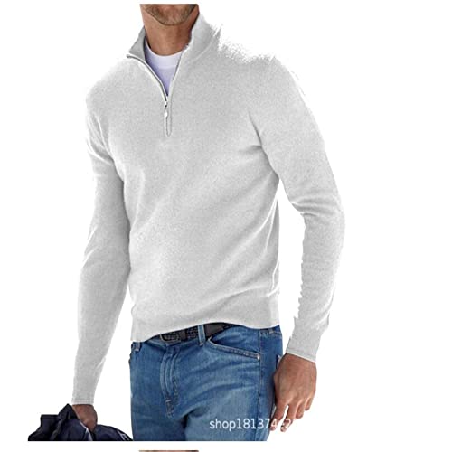 FFFF & OLFEH Herren Strickpullover Kaschmirpullover, Herrenpullover aus Kaschmir-Seide in Mehreren Farben, mit kurzem Reißverschluss, für Anlässe aus Business & Freizeit (Weiß,L) von FFFF & OLFEH