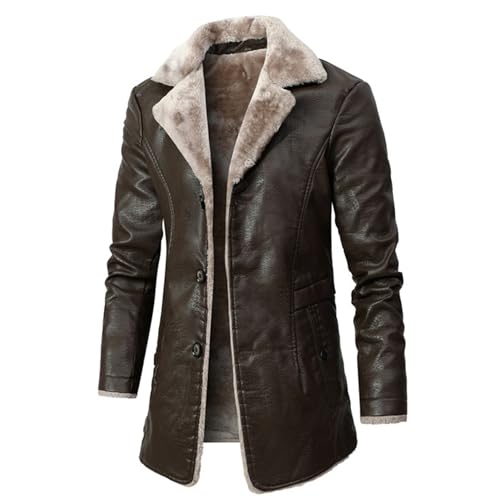 FFFF & OLFEH Parka Mantel Herren Tailliert Mit Taschen Bequemer Parka Mantel Leder Herbst Laufen Mock-Hals Klassisch，Mantel Winter Warme Oberbekleidung (Brown,M) von FFFF & OLFEH