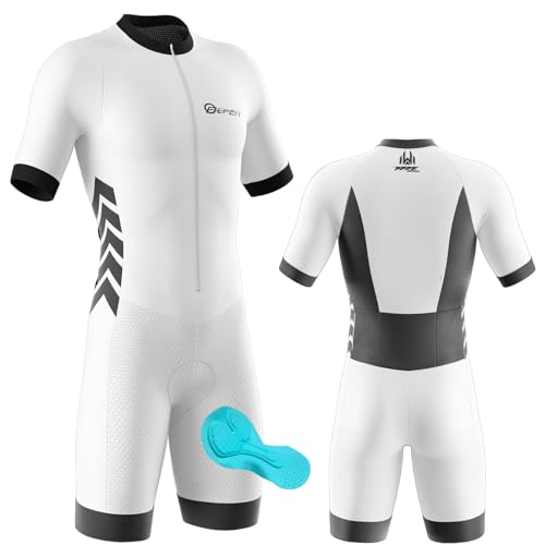 FFFF & OLFEH Radtrikot Set Herren Kurzarm Triathlon Anzug Herren-Einteiliges Radtrikot-Trisuit Einteiler-Triathlon Einteiler mit Sitzpolster Schnell Trocknend Atmungsaktiv Fahrradbekleidung (P8,XL) von FFFF & OLFEH
