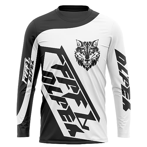 Herren Mountainbike Trikot, Radfahren Jersey Herren Mountainbike Motocross Jersey Langarm MTB T-Shirt, antibakteriell MTB Trikot T Shirt für, Jersey Schnelltrocknend (Weiss,XL) von FFFF & OLFEH