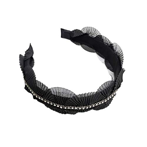 Haarband Temperament Schwarz Falten Strass Stirnband Damen All-Match Weiblich Druck Haarnadel Netz Rote Kopfhöhle Haarband Haarschmuck von FFFSDQAAAAGTTY