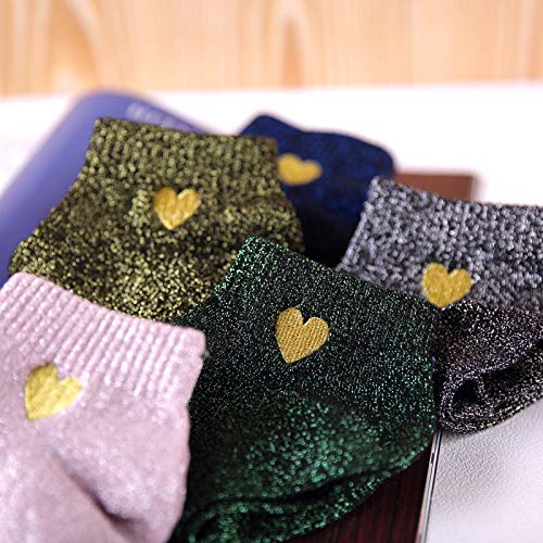 FFFZW Damensocken, 10 Paar Winter Herbst Stickerei Gold Herz Liebe Glitzer Socken Frauen Mode Silber Gold Seide Bunt Glänzende Socken von FFFZW