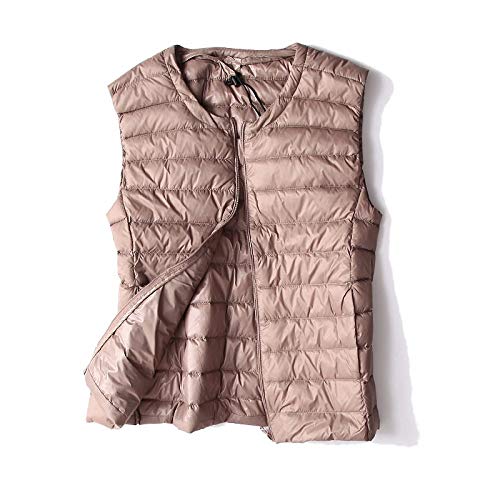 FFFZW Daunenweste Für Damen,Warmer Daunenmantel/Runder Kragen/Leichte Gesteppte Weste/Short Slim Zip/Gilet Für Damen Mädchen Winter Outdoor Klettern Reisen,Kaffee,3XL von FFFZW