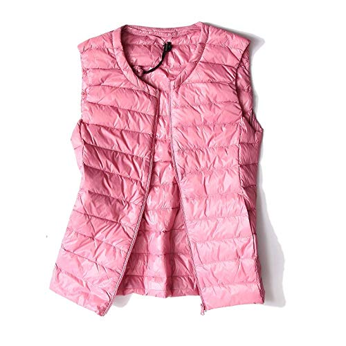 FFFZW Daunenweste Für Damen,Warmer Daunenmantel/Runder Kragen/Leichte Gesteppte Weste/Short Slim Zip/Gilet Für Damen Mädchen Winter Outdoor Klettern Reisen,Rosa,2XL von FFFZW