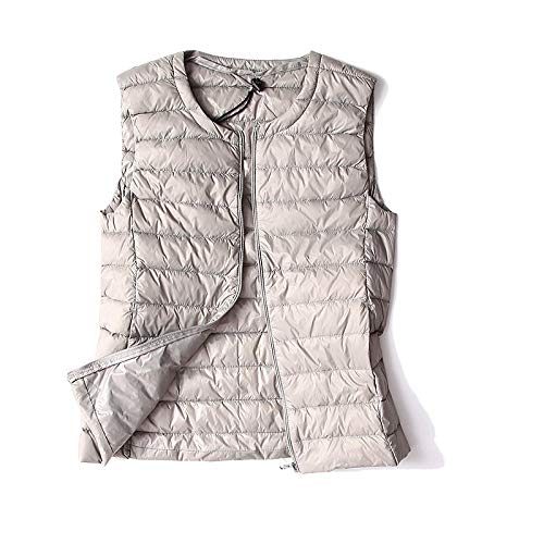 FFFZW Daunenweste Für Damen,Warmer Daunenmantel/Runder Kragen/Leichte Gesteppte Weste/Short Slim Zip/Gilet Für Damen Mädchen Winter Outdoor Klettern Reisen,Silber,L von FFFZW