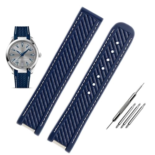 FFHAO 20 mm Uhrenarmband aus Silikon mit gebogenem Ende und Metall für Omega-Armband Seamaster 300 Aqua Terra AT150 8900 + Werkzeug, 20 mm, Achat von FFHAO