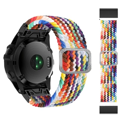 FFHAO 22 x 26 mm elastisches Smartwatch-Armband für Garmin Fenix 7 7X 6 6X Pro 5X 5 3HR 945 S60 S62 QuickFit Release Strap Nylon-Armband (Farbe: Regenbogen, Größe: Quickfit 22 mm) von FFHAO