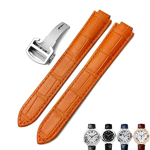 FFHDJL 16mm 18mm 20mm Echtleder Uhrenarmband Schwarz Blau Braun Faltschließe Uhrenarmbänder für Cartier Tank Solo Blue Ballon(Orange,22mm) von FFHDJL
