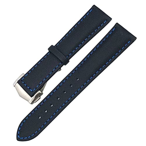 FFHDJL 19/20 mm Nylon-Leder-Canvas-Uhrenarmband, 21/22 mm, passend für Omega AT150 Seamaster Planet Ocean Watch, Nylonarmband(Black Blue,22mm) von FFHDJL