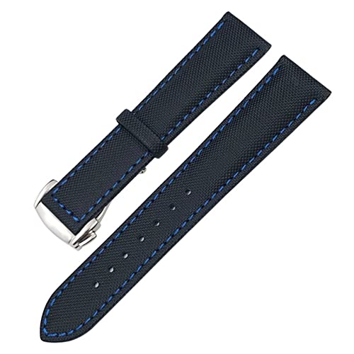 FFHDJL 19/20 mm Nylon-Leder-Canvas-Uhrenarmband, 21/22 mm, passend für Omega AT150 Seamaster Planet Ocean Watch, Nylonarmband(Black Blue 1,22mm) von FFHDJL