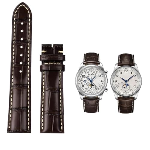FFHDJL 19 20 21 mm Armband für Longines Masters Collection L3 L4 L2.628/L2.673 Uhrenarmband aus Rindsleder mit Schmetterlingsschnalle(Brown without buckle,21mm) von FFHDJL
