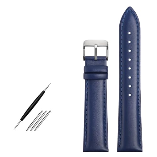 FFHDJL 19 mm 20 mm 21 mm 22 mm Echtleder-Uhrenarmband, für L29094920-Uhren-Upgrade. Ersetzen Sie das Band der obersten Schicht aus Rindsleder(P blue pin silver,21mm) von FFHDJL