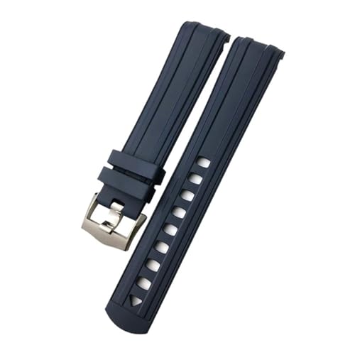 FFHDJL 20 mm 21 mm 19 mm Fluor-Silikon-Gummi-Uhrenarmband für Omega New Seamaster Diver 300, schwarz-blaues weiches Uhrenarmband(Blue silver,20mm) von FFHDJL