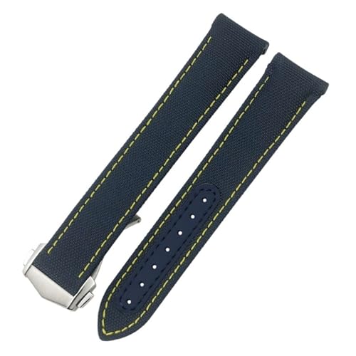 FFHDJL 20 mm 21 mm Faltschließe hochdichtes Nylongewebe-Uhrenarmband für Omega AQUA TERRA 150 Seamaster 007 Moonwatch 19 mm blaues Armband(Blue yellow,19mm) von FFHDJL