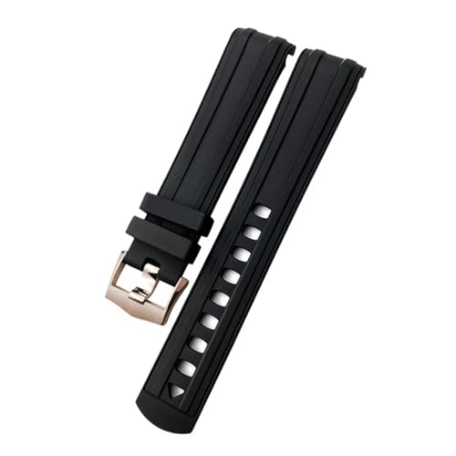 FFHDJL 20 mm 21 mm neues Fluor-Silikon-Gummi-Uhrenarmband für Omega Seamaster Diver 300, schwarz-blaues weiches Uhrenarmband(Black rose gold,21mm) von FFHDJL