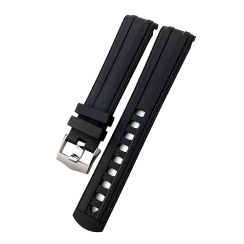FFHDJL 20 mm 21 mm neues Fluor-Silikon-Gummi-Uhrenarmband für Omega Seamaster Diver 300, schwarz-blaues weiches Uhrenarmband(Black silver,20mm) von FFHDJL