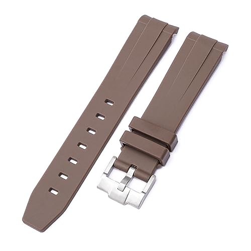 FFHDJL 20 mm Natur-Fluorkautschuk-Uhrenarmband mit gebogenem Ende. Ersatz für Rolex-Armband. Neue grüne Submariner Explorer 2 Rollen-Uhrenarmbänder(Brown) von FFHDJL