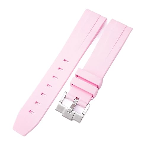 FFHDJL 20 mm Natur-Fluorkautschuk-Uhrenarmband mit gebogenem Ende. Ersatz für Rolex-Armband. Neue grüne Submariner Explorer 2 Rollen-Uhrenarmbänder(Pink) von FFHDJL